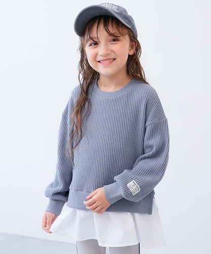 日本童裝 dev!rock 彈性華夫格拼接上衣 100-160cm 女童款 冬季 TOPS