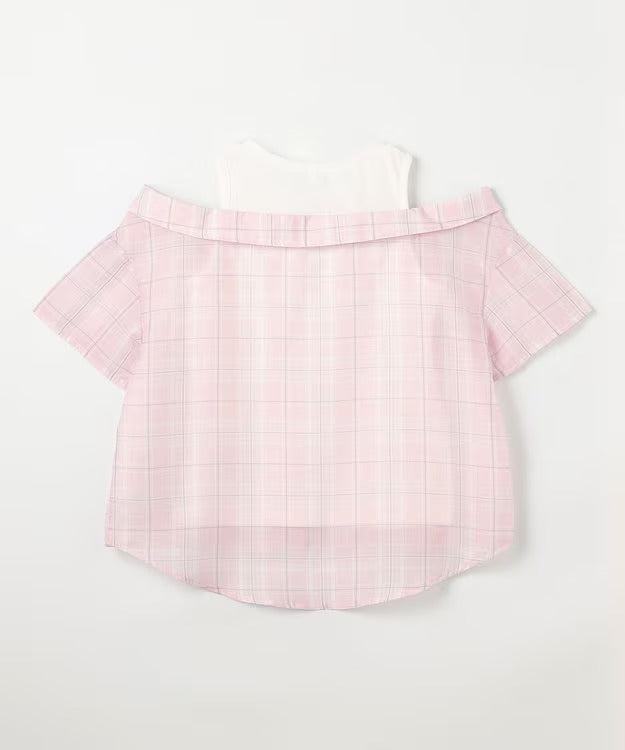 日本童裝 aF#a325 接觸冷感 露肩拼接格紋襯衫 110-150cm 女童款 夏季 TOPS (副本)