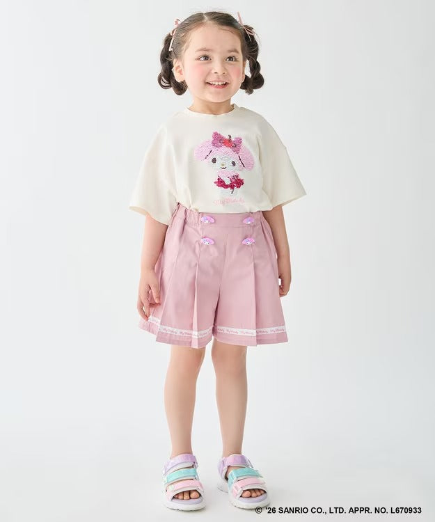 日本童裝 aF#a325 x Sanrio 接觸冷感 亮片圖案上衣 100-140cm 女童款 夏季 TOPS