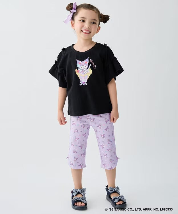 日本童裝 aF#a325 x Sanrio 接觸冷感 蝴蝶結花邊袖上衣 90-150cm 女童款 夏季 TOPS