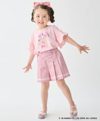 日本童裝 aF#a325 x Sanrio 接觸冷感 蝴蝶結花邊袖上衣 90-150cm 女童款 夏季 TOPS
