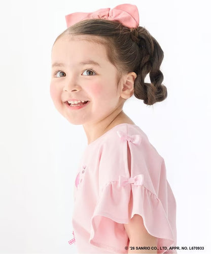 日本童裝 aF#a325 x Sanrio 接觸冷感 蝴蝶結花邊袖上衣 90-150cm 女童款 夏季 TOPS