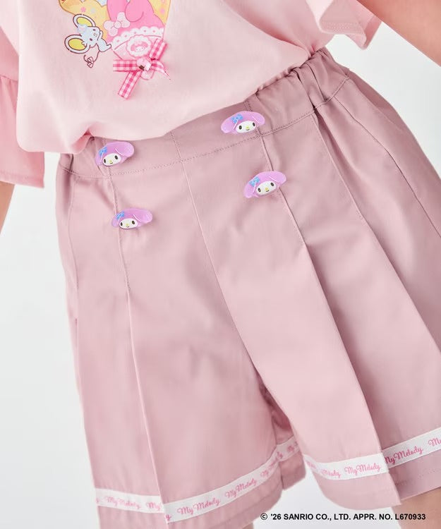 日本童裝 aF#a325 x Sanrio 圓弧鈕扣短褲 100-150cm 女童款 夏季 PANTS