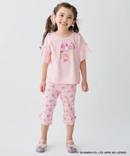 日本童裝 aF#a325 x Sanrio 接觸冷感 蝴蝶結七分褲 100-130cm 女童款 夏季 PANTS