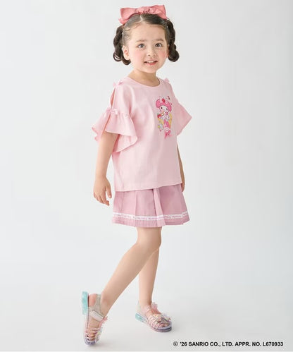 日本童裝 aF#a325 x Sanrio 圓弧鈕扣短褲 100-150cm 女童款 夏季 PANTS