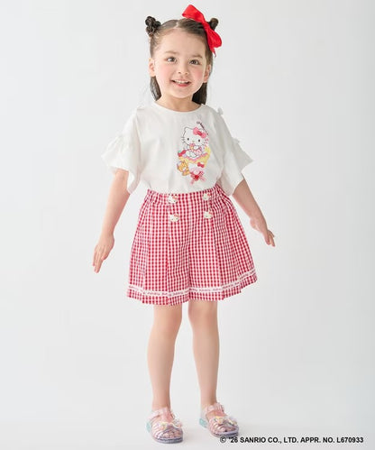 日本童裝 aF#a325 x Sanrio 接觸冷感 蝴蝶結花邊袖上衣 90-150cm 女童款 夏季 TOPS