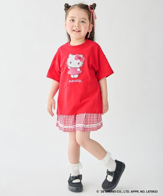 日本童裝 aF#a325 x Sanrio 接觸冷感 亮片圖案上衣 100-140cm 女童款 夏季 TOPS