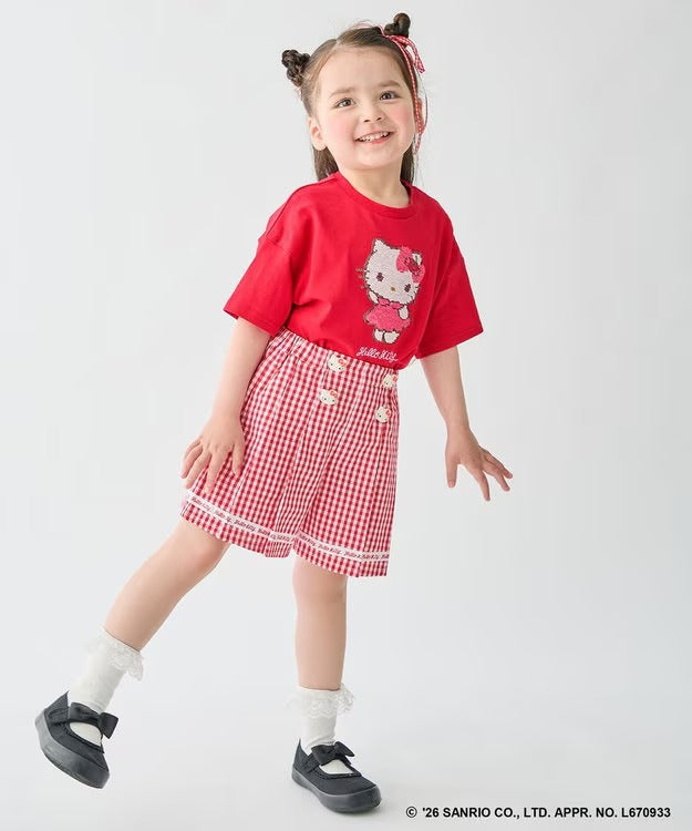 日本童裝 aF#a325 x Sanrio 接觸冷感 亮片圖案上衣 100-140cm 女童款 夏季 TOPS