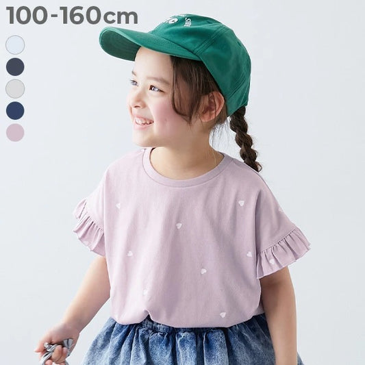 日本童裝 dev!rock 心型印花荷葉邊袖上衣 100-160cm 女童款 夏季 TOPS