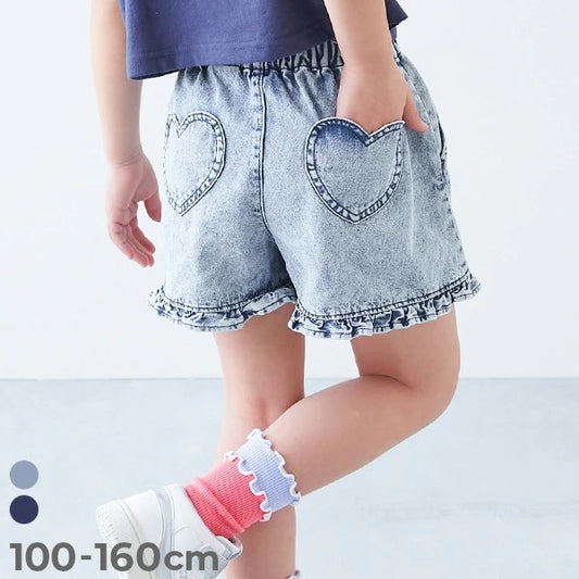日本童裝 dev!rock 心型口袋荷葉邊牛仔短褲 100-160cm 女童款 PANTS 夏季