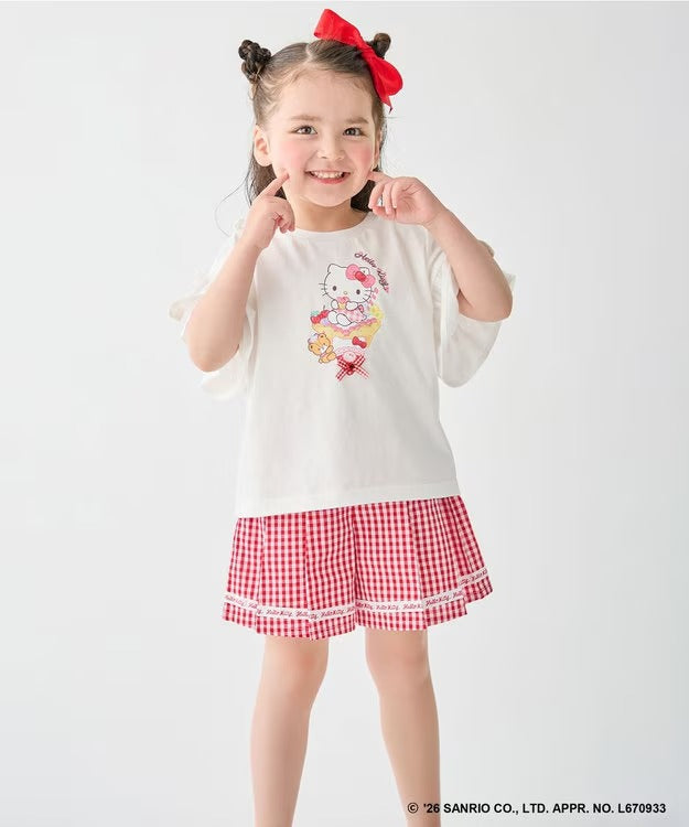 日本童裝 aF#a325 x Sanrio 接觸冷感 蝴蝶結花邊袖上衣 90-150cm 女童款 夏季 TOPS