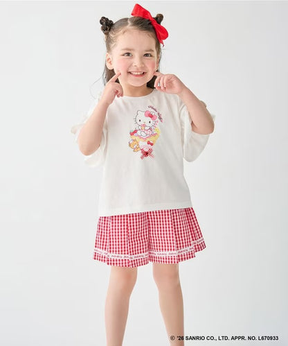 日本童裝 aF#a325 x Sanrio 接觸冷感 蝴蝶結花邊袖上衣 90-150cm 女童款 夏季 TOPS