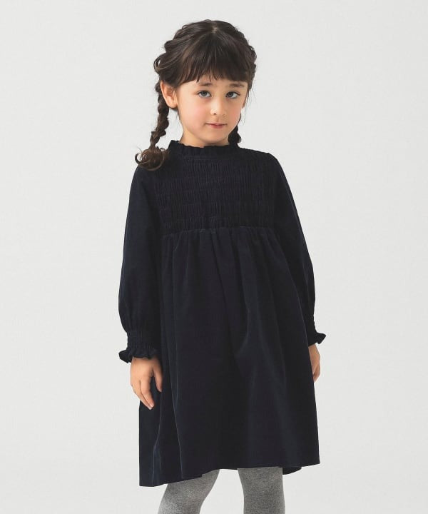 日本童裝 B:MING by BEAMS 燈芯絨皺褶連身裙 100-140cm 女童款 秋冬季 DRESSES