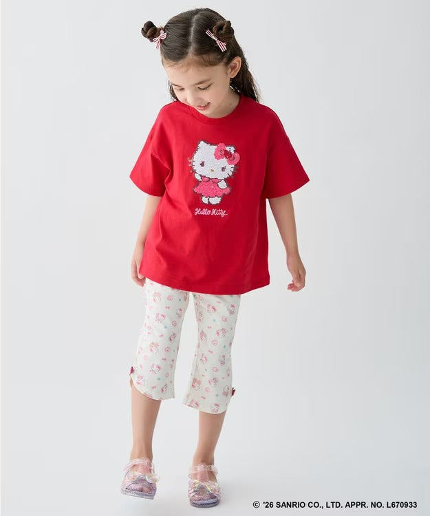 日本童裝 aF#a325 x Sanrio 接觸冷感 亮片圖案上衣 100-140cm 女童款 夏季 TOPS