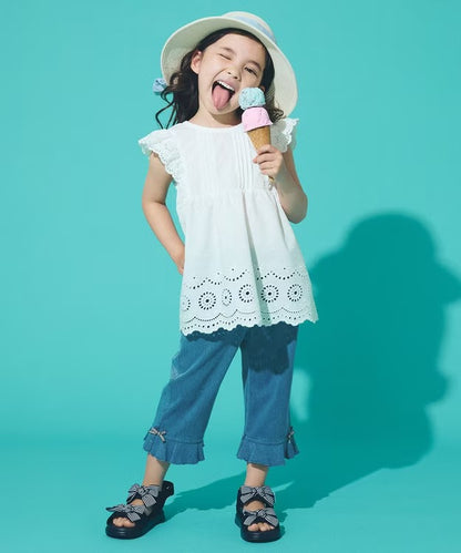 日本童裝 aF#a325 接觸冷感 花邊七分褲 90-140cm 女童款 夏季 PANTS