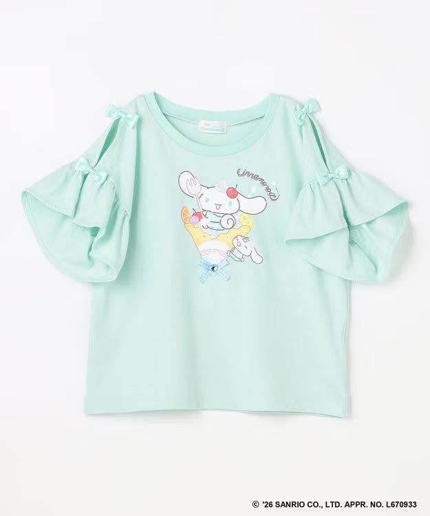 日本童裝 aF#a325 x Sanrio 接觸冷感 蝴蝶結花邊袖上衣 90-150cm 女童款 夏季 TOPS