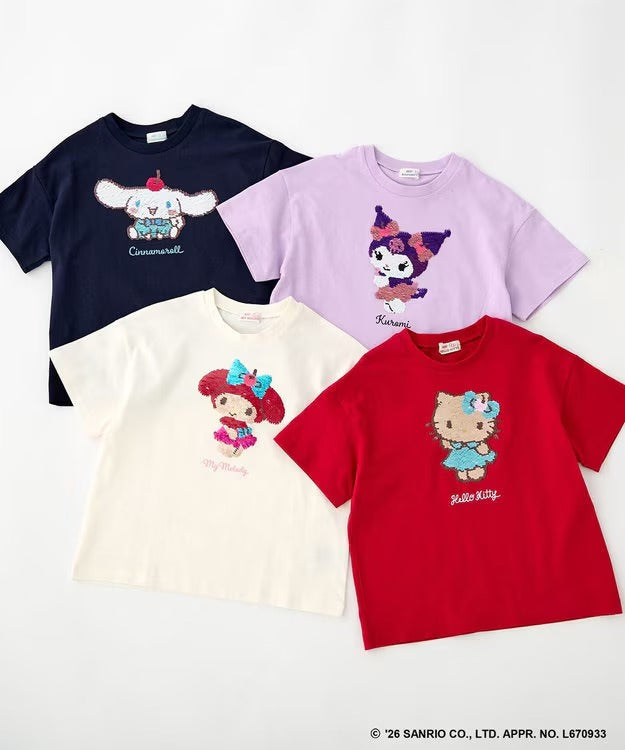 日本童裝 aF#a325 x Sanrio 接觸冷感 亮片圖案上衣 100-140cm 女童款 夏季 TOPS