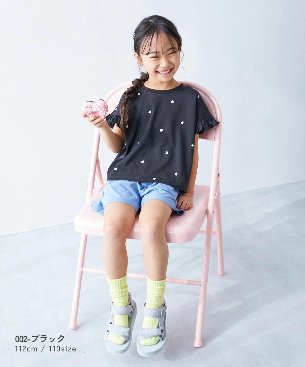 日本童裝 dev!rock 心型印花荷葉邊袖上衣 100-160cm 女童款 夏季 TOPS