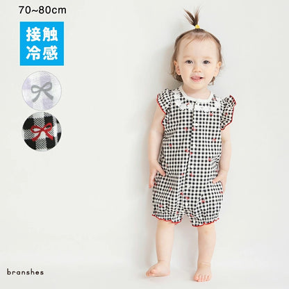 日本童裝 Branshes 接觸冷感 緞帶格仔連衣 70-80cm 女童款 初生嬰兒 夏季 Jumpsuit