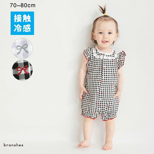 日本童裝 Branshes 接觸冷感 緞帶格仔連衣 70-80cm 女童款 初生嬰兒 夏季 Jumpsuit