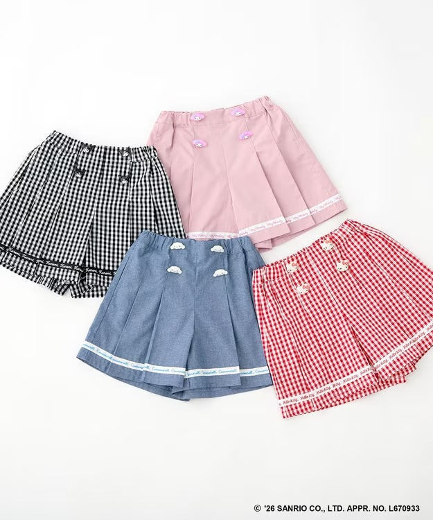 日本童裝 aF#a325 x Sanrio 圓弧鈕扣短褲 100-150cm 女童款 夏季 PANTS