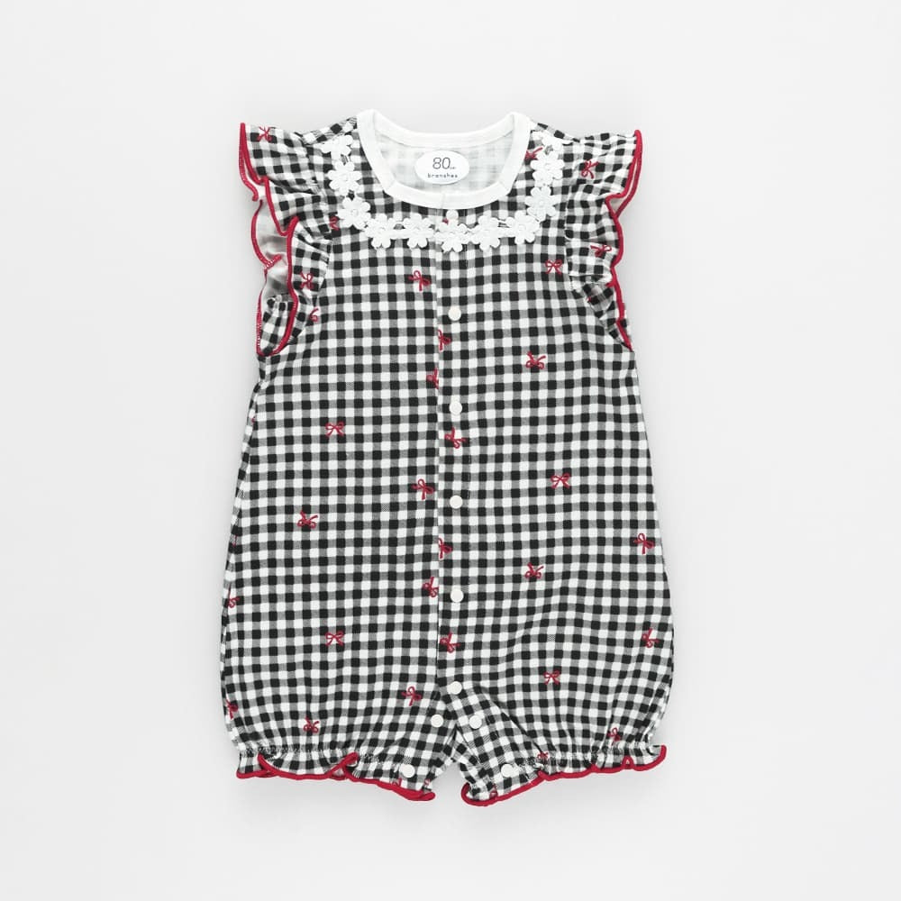 日本童裝 Branshes 接觸冷感 緞帶格仔連衣 70-80cm 女童款 初生嬰兒 夏季 Jumpsuit