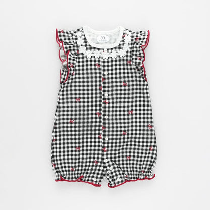 日本童裝 Branshes 接觸冷感 緞帶格仔連衣 70-80cm 女童款 初生嬰兒 夏季 Jumpsuit