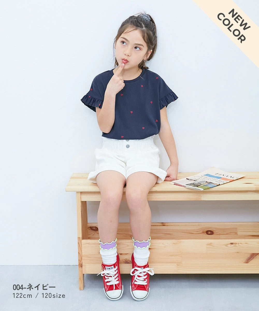 日本童裝 dev!rock 心型印花荷葉邊袖上衣 100-160cm 女童款 夏季 TOPS