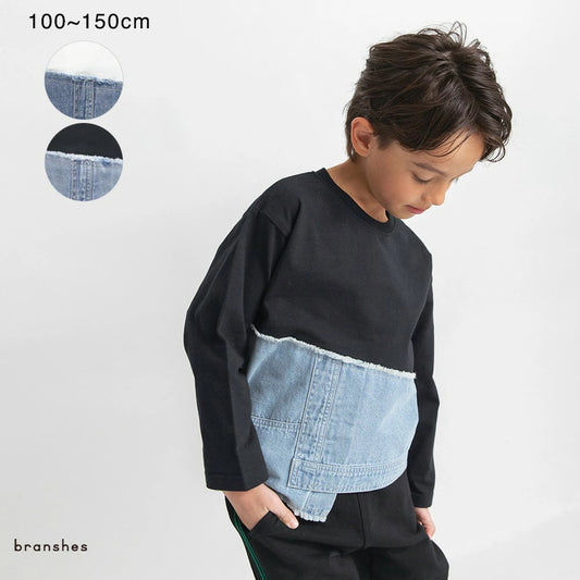 日本童裝 Branshes 拼接牛仔上衣 100-150cm 男童款 春季 TOPS