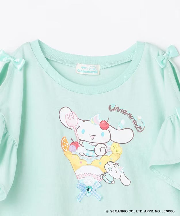 日本童裝 aF#a325 x Sanrio 接觸冷感 蝴蝶結花邊袖上衣 90-150cm 女童款 夏季 TOPS