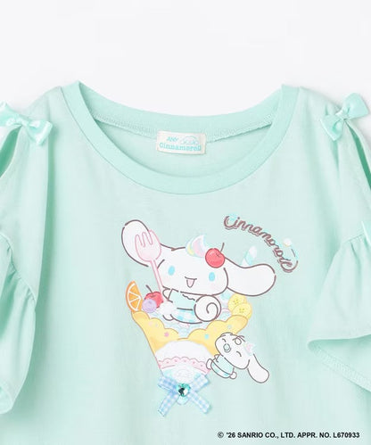 日本童裝 aF#a325 x Sanrio 接觸冷感 蝴蝶結花邊袖上衣 90-150cm 女童款 夏季 TOPS