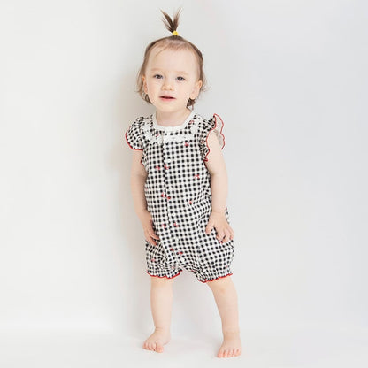 日本童裝 Branshes 接觸冷感 緞帶格仔連衣 70-80cm 女童款 初生嬰兒 夏季 Jumpsuit