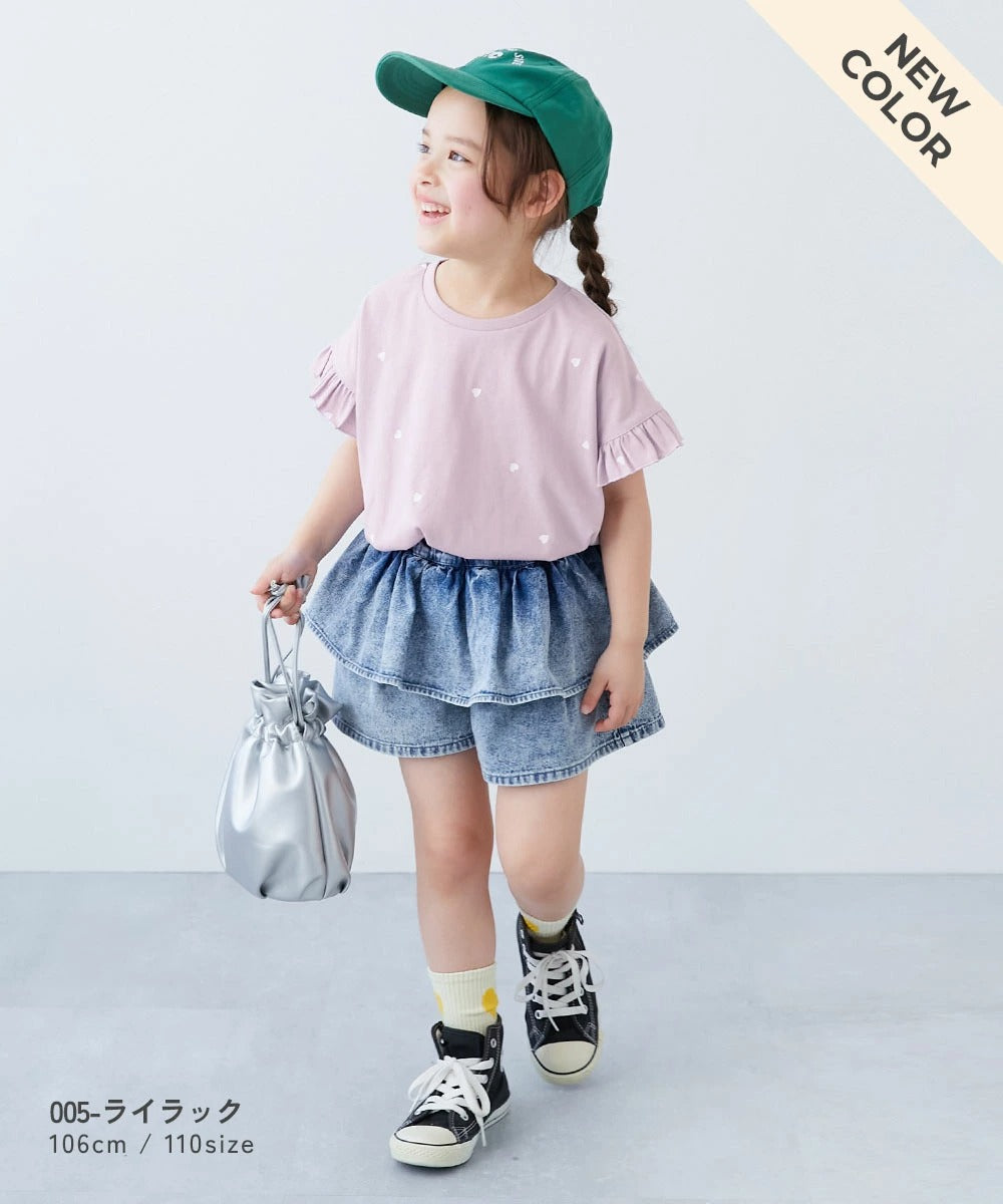 日本童裝 dev!rock 心型印花荷葉邊袖上衣 100-160cm 女童款 夏季 TOPS
