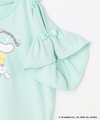 日本童裝 aF#a325 x Sanrio 接觸冷感 蝴蝶結花邊袖上衣 90-150cm 女童款 夏季 TOPS