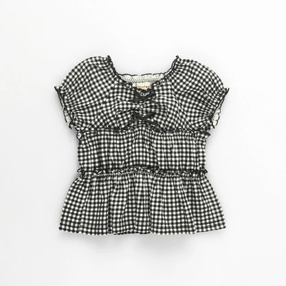 日本童裝 Branshes 蝴蝶結格紋襯衫 80-150cm 女童款 夏季 TOPS