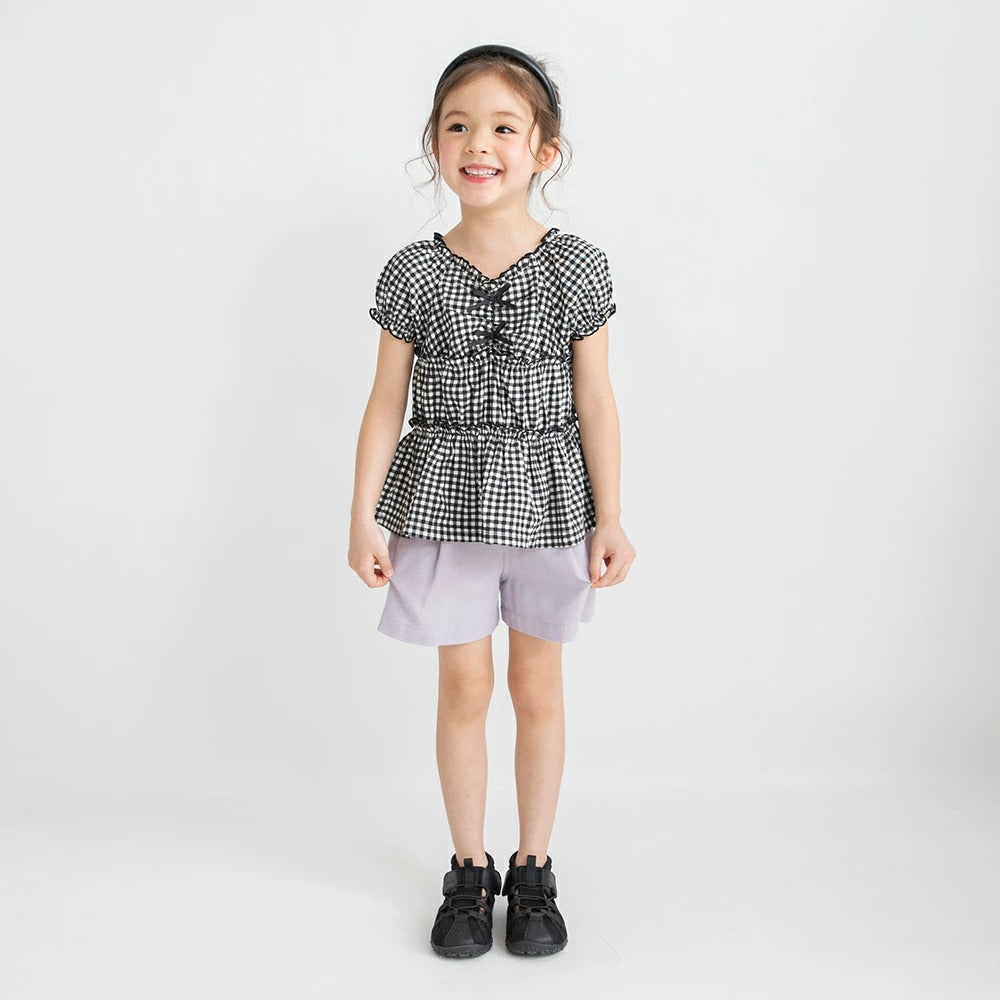 日本童裝 Branshes 蝴蝶結格紋襯衫 80-150cm 女童款 夏季 TOPS