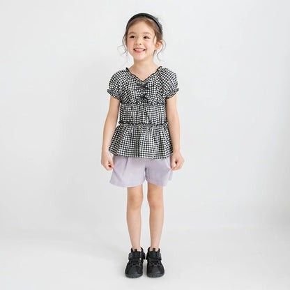 日本童裝 Branshes 蝴蝶結格紋襯衫 80-150cm 女童款 夏季 TOPS