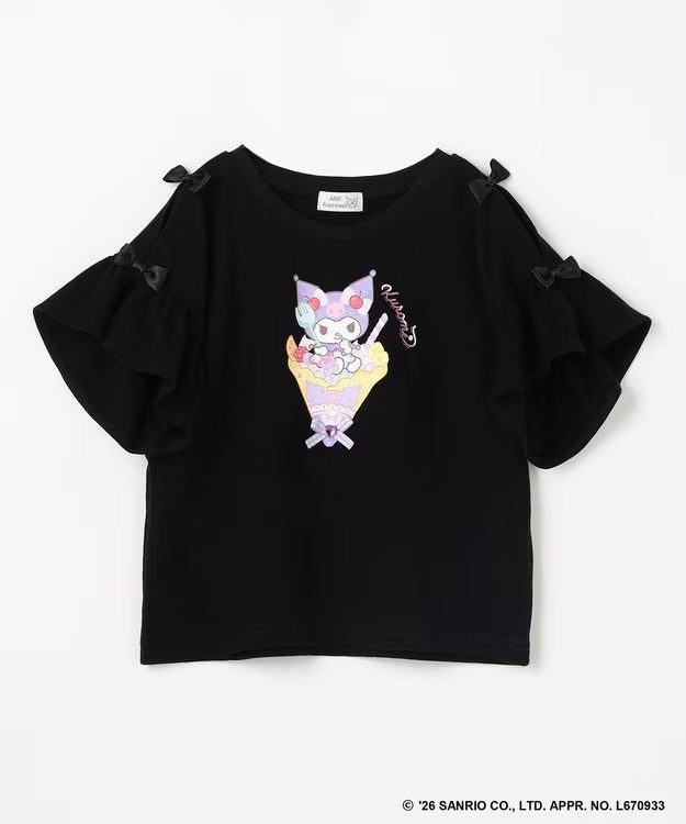 日本童裝 aF#a325 x Sanrio 接觸冷感 蝴蝶結花邊袖上衣 90-150cm 女童款 夏季 TOPS