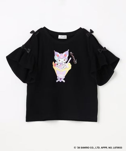 日本童裝 aF#a325 x Sanrio 接觸冷感 蝴蝶結花邊袖上衣 90-150cm 女童款 夏季 TOPS