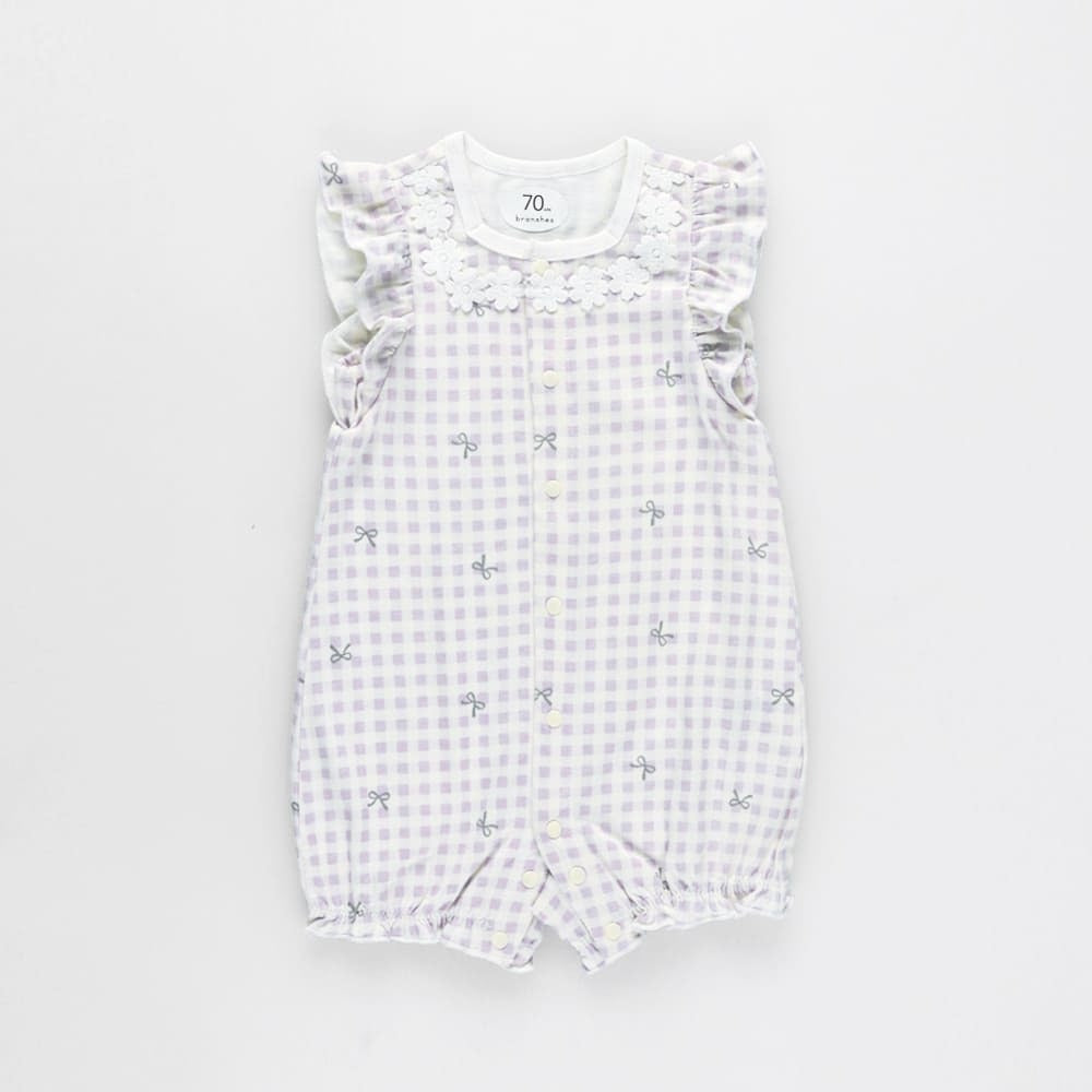 日本童裝 Branshes 接觸冷感 緞帶格仔連衣 70-80cm 女童款 初生嬰兒 夏季 Jumpsuit