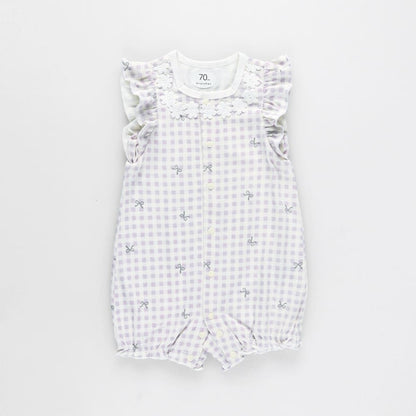 日本童裝 Branshes 接觸冷感 緞帶格仔連衣 70-80cm 女童款 初生嬰兒 夏季 Jumpsuit