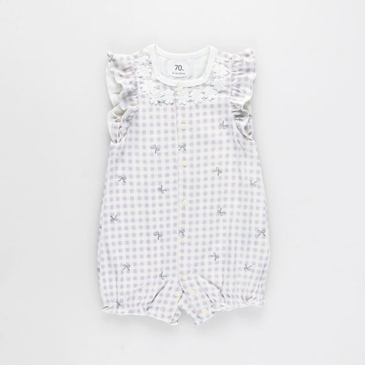 日本童裝 Branshes 接觸冷感 緞帶格仔連衣 70-80cm 女童款 初生嬰兒 夏季 Jumpsuit