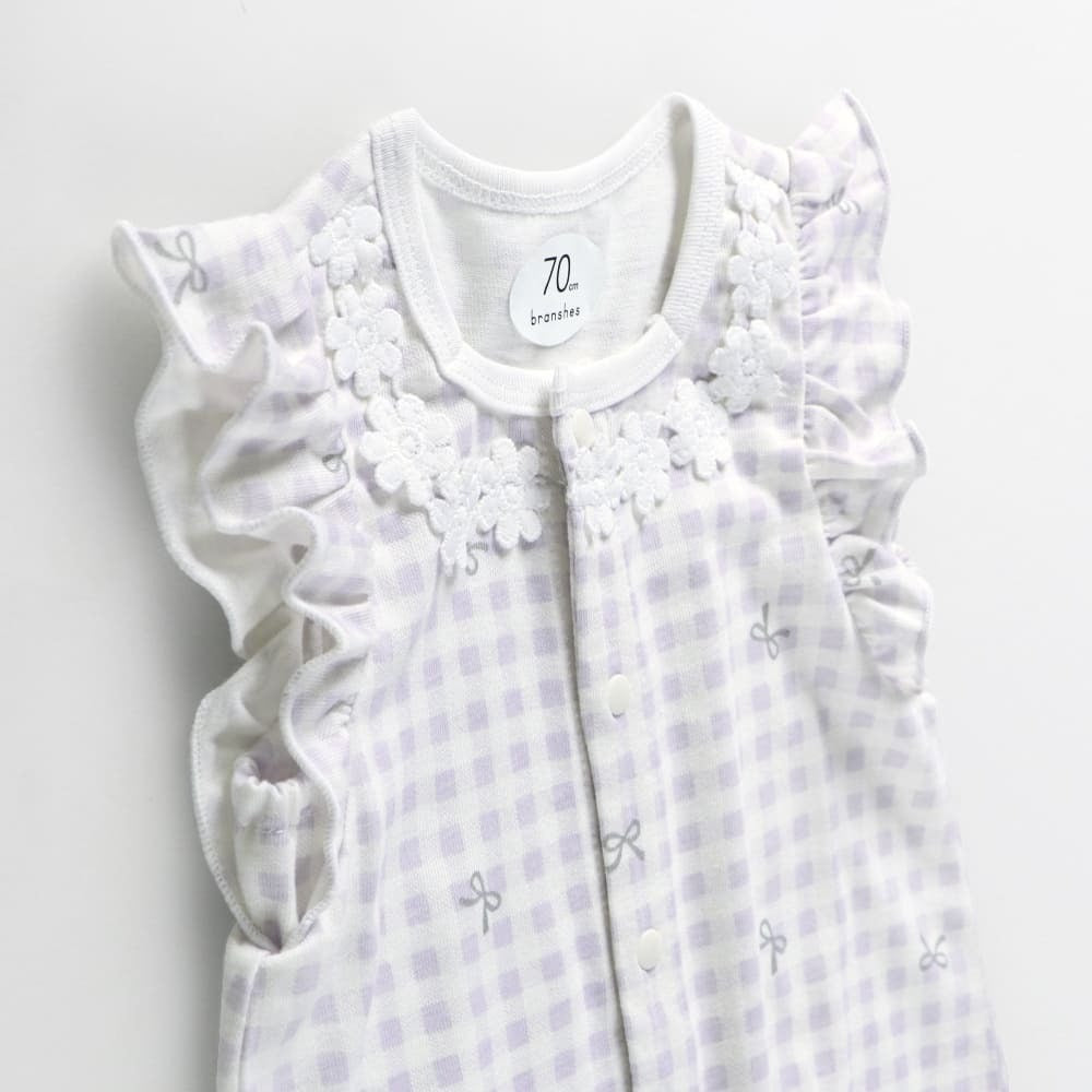 日本童裝 Branshes 接觸冷感 緞帶格仔連衣 70-80cm 女童款 初生嬰兒 夏季 Jumpsuit