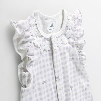 日本童裝 Branshes 接觸冷感 緞帶格仔連衣 70-80cm 女童款 初生嬰兒 夏季 Jumpsuit