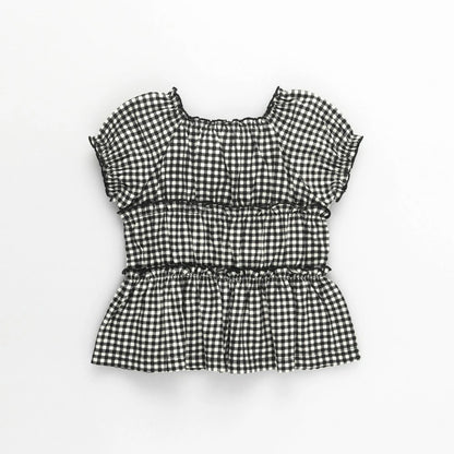 日本童裝 Branshes 蝴蝶結格紋襯衫 80-150cm 女童款 夏季 TOPS