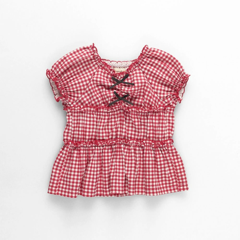 日本童裝 Branshes 蝴蝶結格紋襯衫 80-150cm 女童款 夏季 TOPS