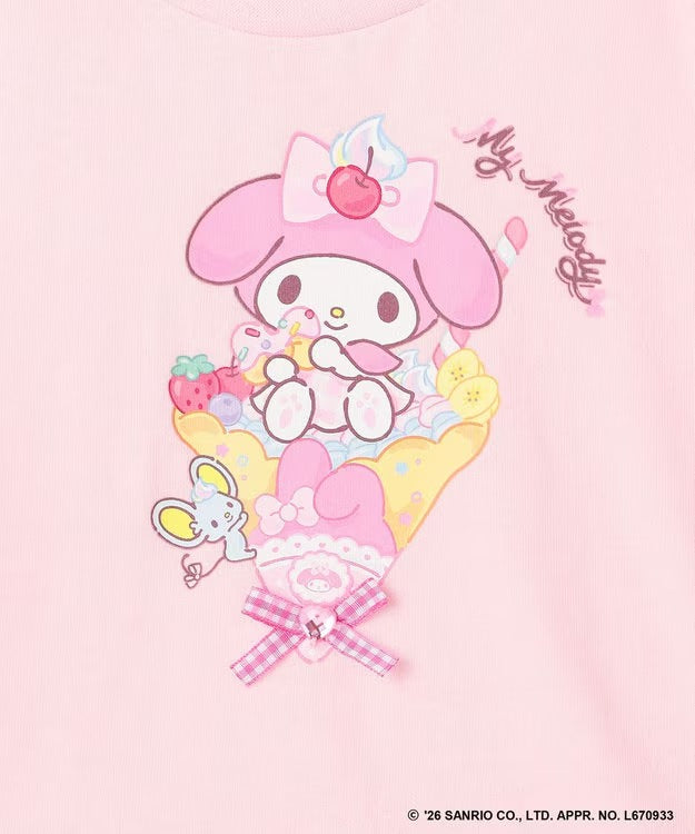 日本童裝 aF#a325 x Sanrio 接觸冷感 蝴蝶結花邊袖上衣 90-150cm 女童款 夏季 TOPS