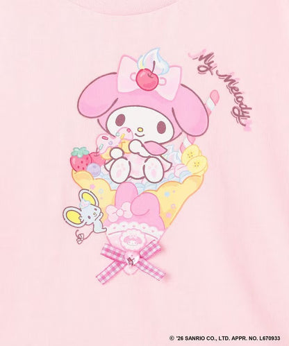 日本童裝 aF#a325 x Sanrio 接觸冷感 蝴蝶結花邊袖上衣 90-150cm 女童款 夏季 TOPS