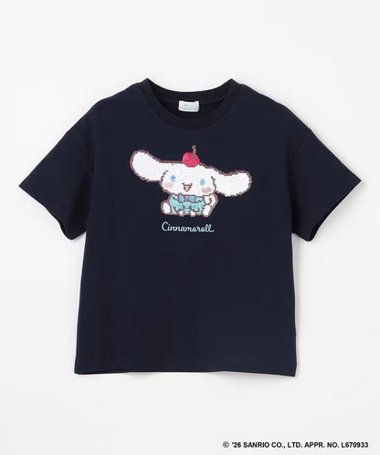 日本童裝 aF#a325 x Sanrio 接觸冷感 亮片圖案上衣 100-140cm 女童款 夏季 TOPS