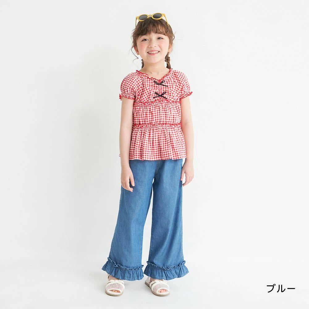 日本童裝 Branshes 接觸冷感 花邊牛仔褲 80-150cm 女童款 夏季 PANTS